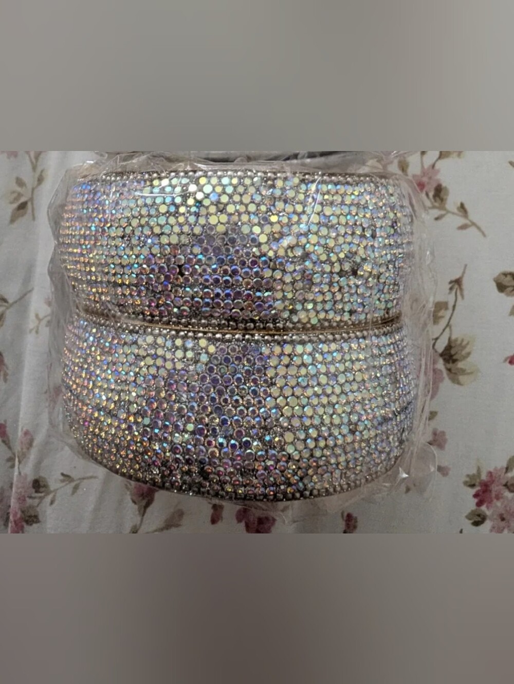 Gold AB Crystal Rhinestone Wide Cuff Bangles | Fully Encrusted | Size 2.5-2.6